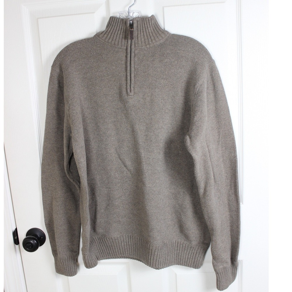 Eddie Bauer Mens M Brown Quarter Zip Mock Neck Sweater 100% Cotton Casual
